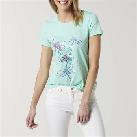 Laura Scott Womens Embellished Graphic T Shirt Dragonflies