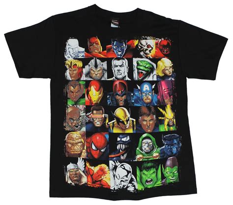 Marvel Marvel Comics Mens T Shirt 30 Box Grid Of Good And Bad
