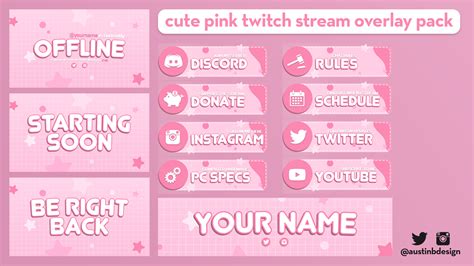 Cute Pink Twitch Stream Overlay Pack Streamer Graphics Twitch Streaming Setup Twitch Cute Pink