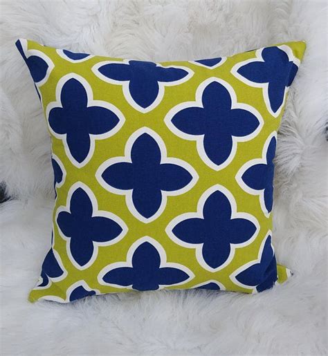 Navy And Lime Floral Pillow Cover Green And Blue Modern Etsy Floral