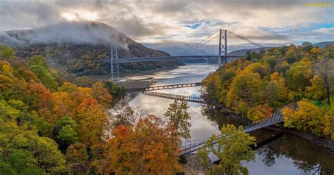 Tapety Zdjęcia Most Bear Mountain Bridge Drzewa Jesień Stany