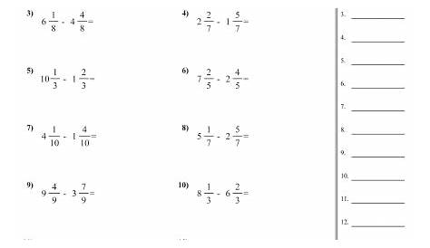 mixed fraction subtraction worksheet