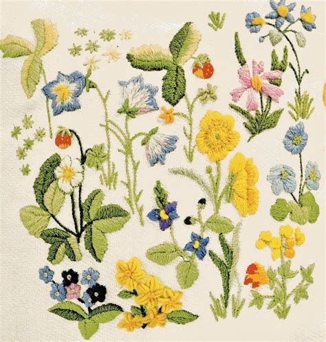 Pdf Vintage Crewel Embroidery Pattern Field Flowers Woodland Etsy