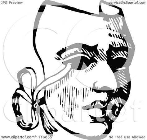 Clipart Of A Retro Vintage Black And White Drama Theater Mask Royalty