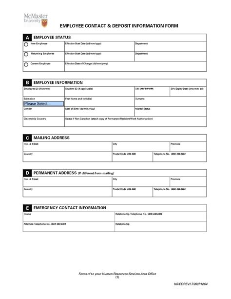 free employee information form template