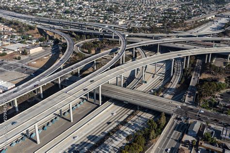 Aerial View Of The Harbor 110 And 105 Freeway Interchange Roads And