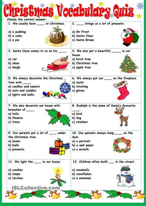 Christmas Vocabulary Quiz Christmas Inglés Navidad Hojas De