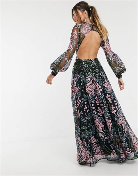 Asos Edition Floral Embroidered Maxi Dress With Open Back Asos