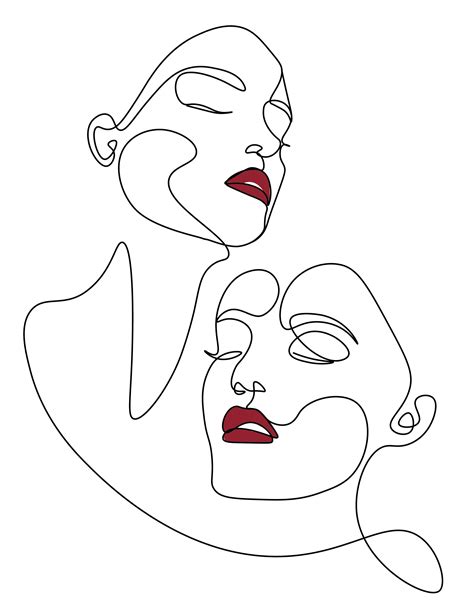Two Woman Faces In One Line Art Design Home Decor Wall Art Line Art