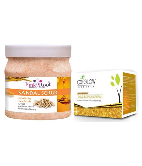 Pink Root Sandal Scrub 500gm With Oxyglow Gold Bleach Day Cream 50 Gm