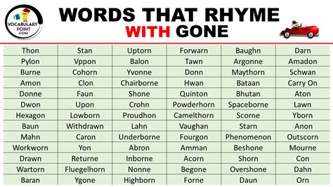 Words That Rhyme With Gone Vocabulary Point