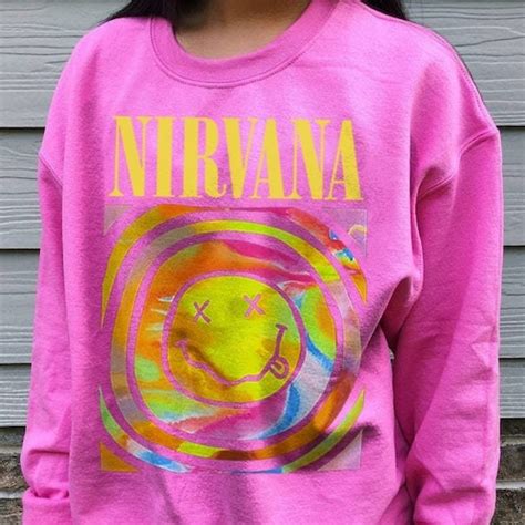 Nirvana Smiley Face Crewneck Sweatshirt Heliconia Color Etsy