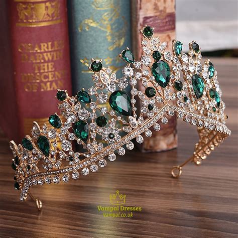 Emerald Green Vintage Alloy Rhinestones Princess Crown Bridal Tiara