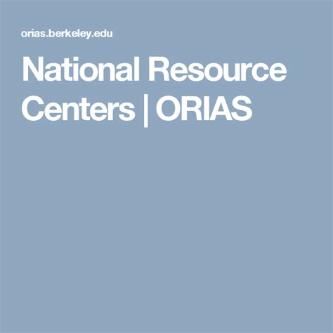 National Resource Centers Orias Resources National Aging