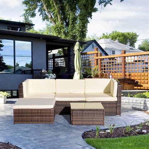 5-Piece Rattan Patio Furniture Sets Clearance, Wicker Bistro Patio Set