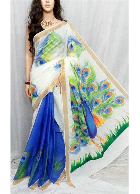 Beautiful Blue Kerala Kasavu Cotton Saree With Unstitched Etsy Blouses For Women Cotton