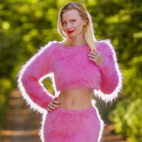 Sexy Candy Pink Fuzzy Cropped Mohair Sweater And Mini Skirt By Supertanya Supertanya