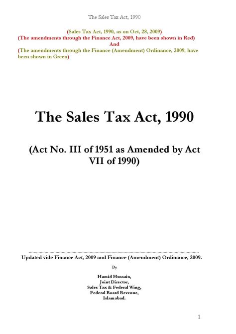 Sales Tax Act 1990 As Amended Vide Finance Amendment Ordinance