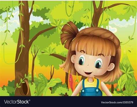 A Cute Little Girl In The Forest Royalty Free Vector Image