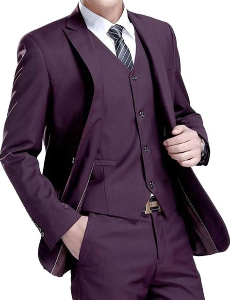Slim Fit 3 Piece Suit Mens Fashion Suits Purple Suit Men Wedding