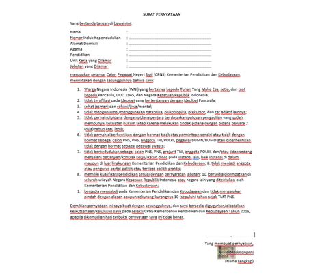 ( DOC ) Contoh Surat Pernyataan dalam bentuk Word - Nekopencil