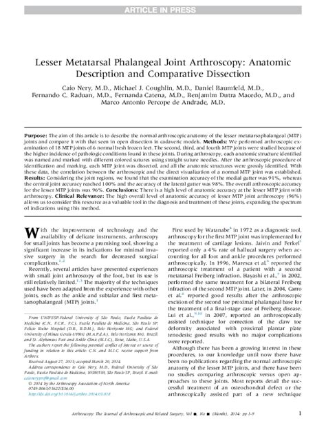Pdf Lesser Metatarsal Phalangeal Joint Arthroscopy Anatomic