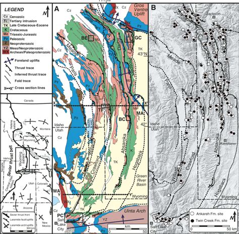 A Generalized Geologic Map Of The Wyoming Salient Major Thrusts And