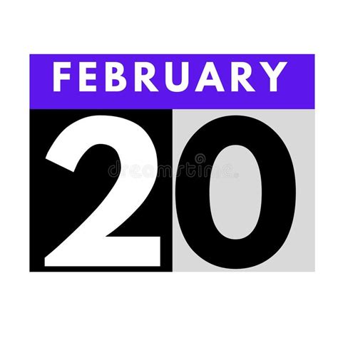 February 20 Flat Daily Calendar Icon Date Day Month Stock