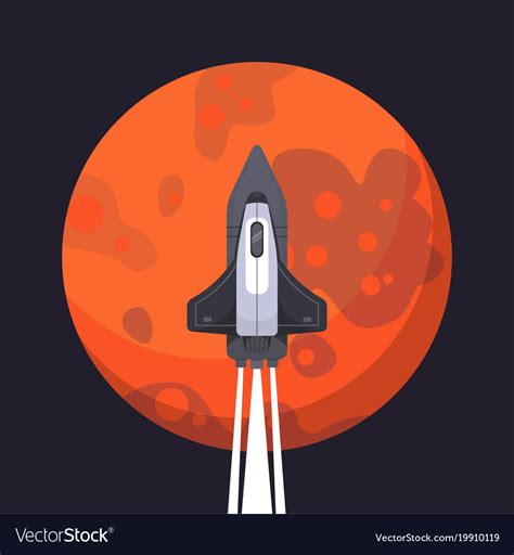 Rocket Ship And Mars In Cartoon Style New Vector Image