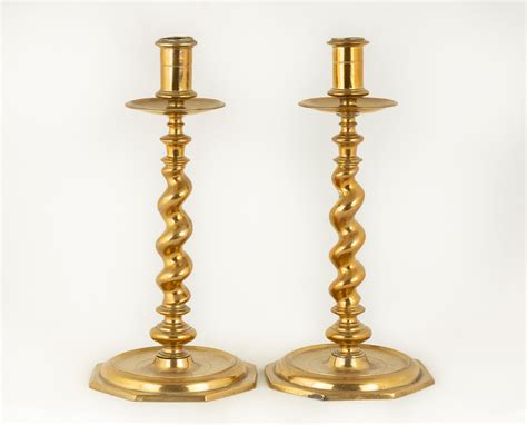 Pair Of Early Large Brass Candlesticks Cottone Auctions