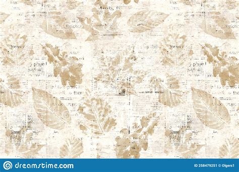 Newspaper Paper with Autumn Leaves Watercolor Traces Horizontal
