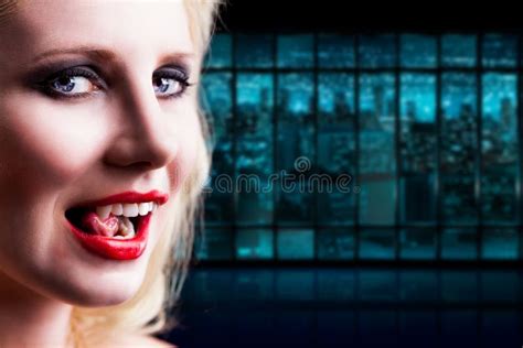 Attractive Vampire Licking Her Teeth Stock Image Image Of Face Drink