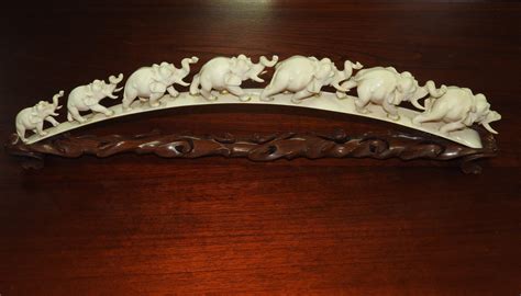 Bid Now C1900 Carved Ivory Figure Of Seven Elephants On Tusk