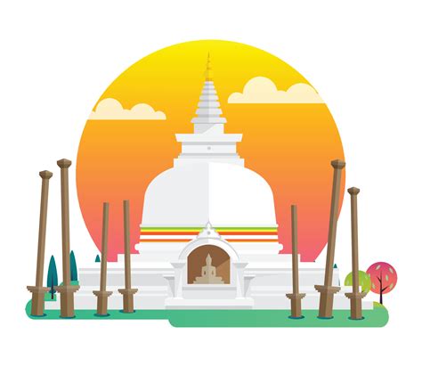 Thuparamaya Buddhist Temple Sri Lanka Landmarks Vector Illustration