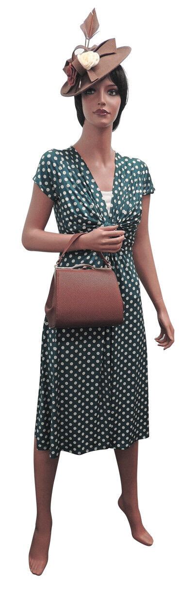 Teal Retro Ww Land Girl S Wartime Polka Dot Tea Dress Goodwood Ebay