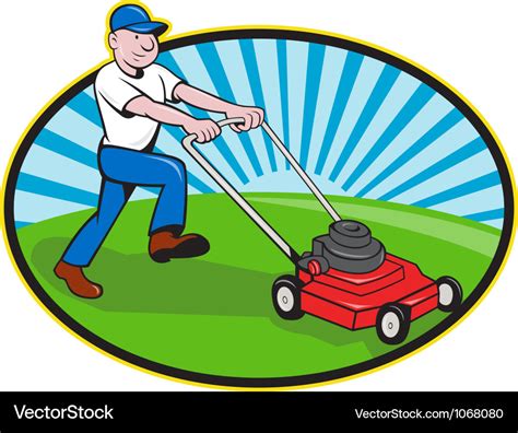 Lawn Mower Man Gardener Cartoon Royalty Free Vector Image