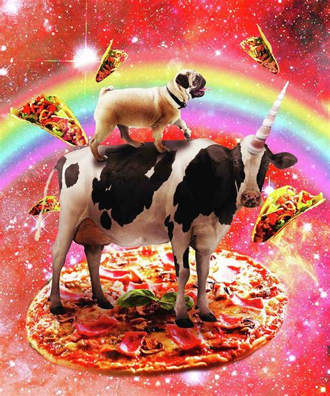 Space Pug Riding Cow Unicorn Pizza And Taco Digital Art By Random Galaxy Pixels