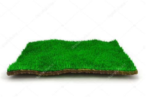 3d Little Piece Of Land With Fresh Green Grass On White Background