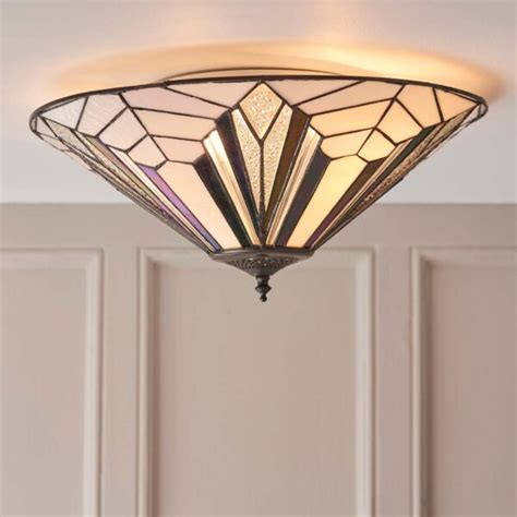 Astoria Tiffany 2 Lamp Flush Ceiling Light Art Deco Design 63935