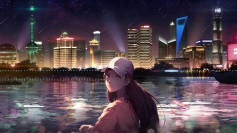 Download 1920x1080 Wallpaper Night Out City Anime Girl Original