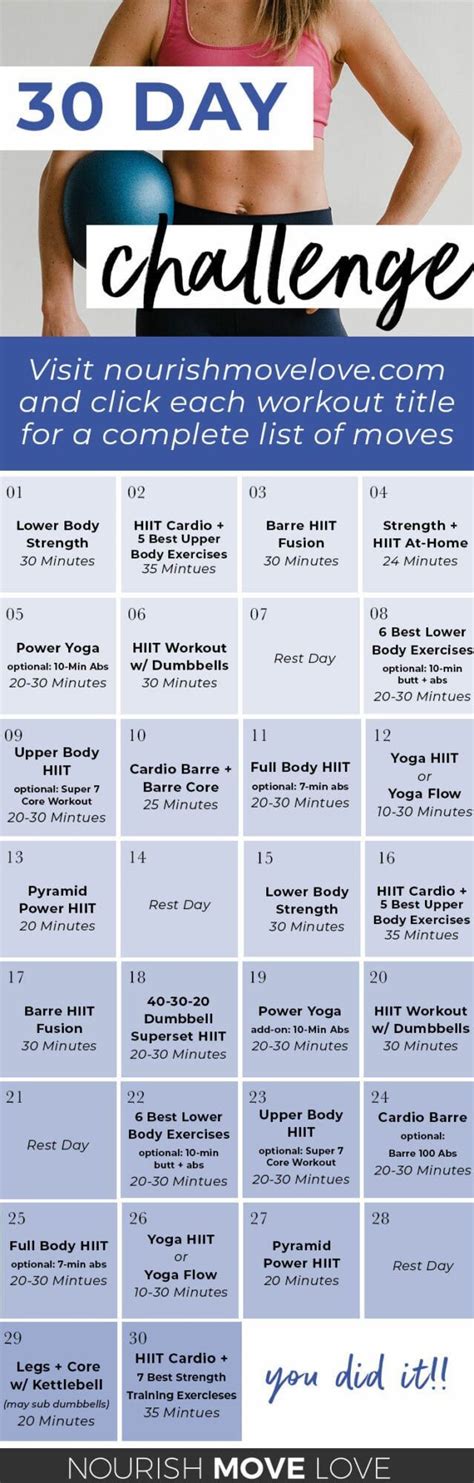Free 30 Day Workout Calendar Nourish Move Love 30 Day Workout