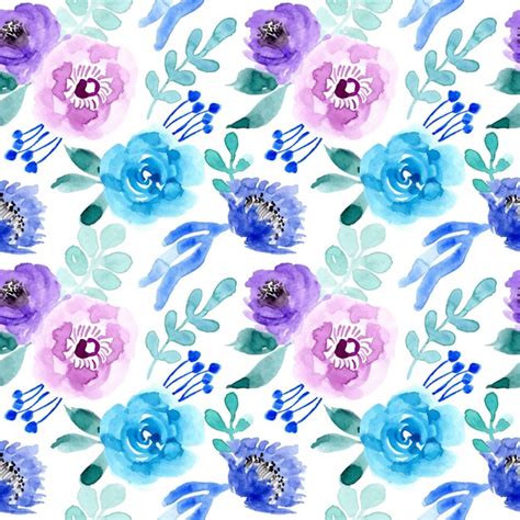 Premium Vector Blue Watercolor Flower Seamless Pattern