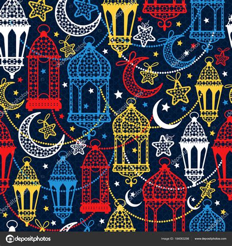 Seamless pattern of Ramadan Kareem lanterns. Happy Ramadan background