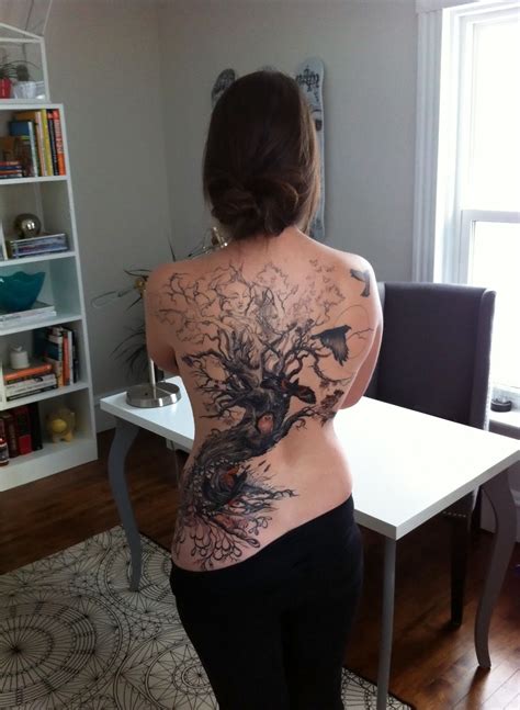 Tree of life tattoo, three fates, animals, birds, owls, full back ...