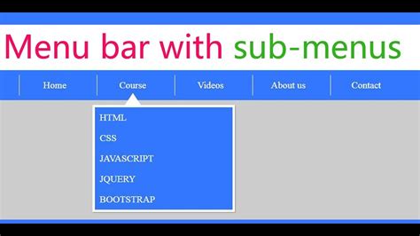 Create A Drop Down Menu Navigation Bar With Sub Menus Using Html And