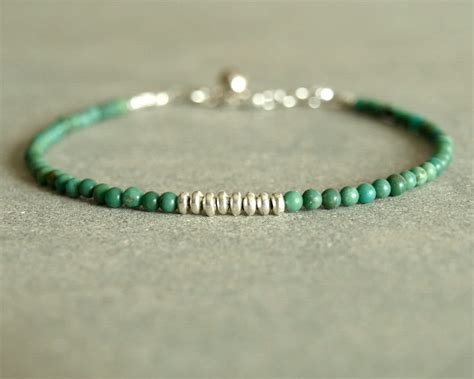 Turquoise Bracelet Sterling Round Small Turquoise Beads