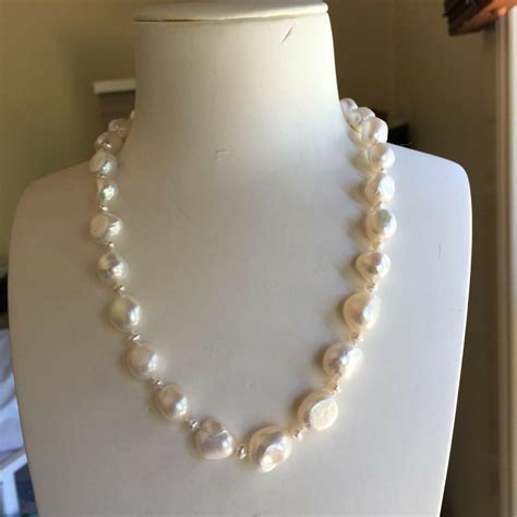 Hand Knotted Beautiful Mm White Baroque Freshwater Cultured Pearl Necklace Cm