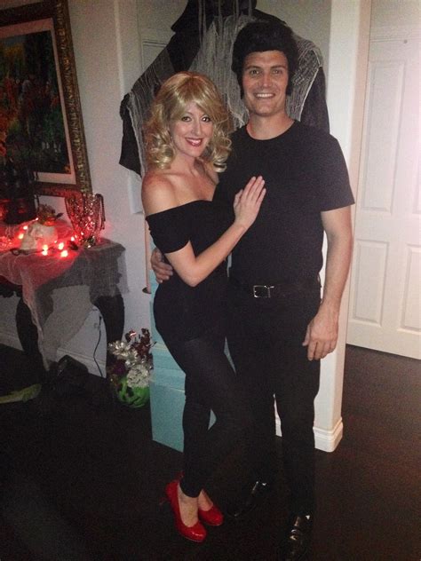 Sandy costume black leggings painted with black spray paint, black. Sandy and Danny DIY Grease costumes! | Couple halloween ...