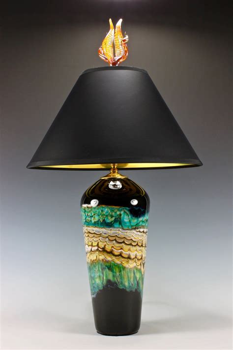 Black Opal Table Lamp With Tulip And Tendril Finial By Danielle Blade