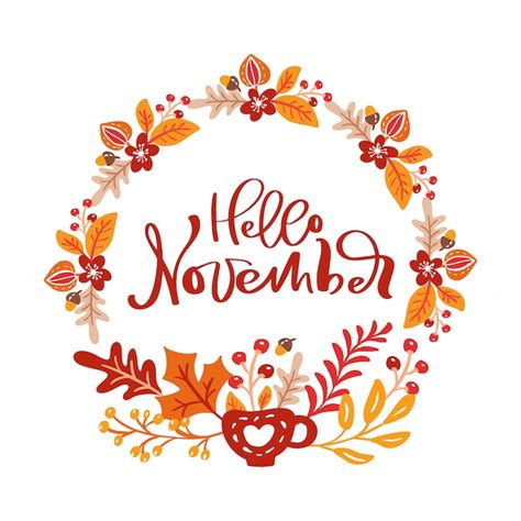 Premium Vector Hello November Handwritten Lettering Wreath